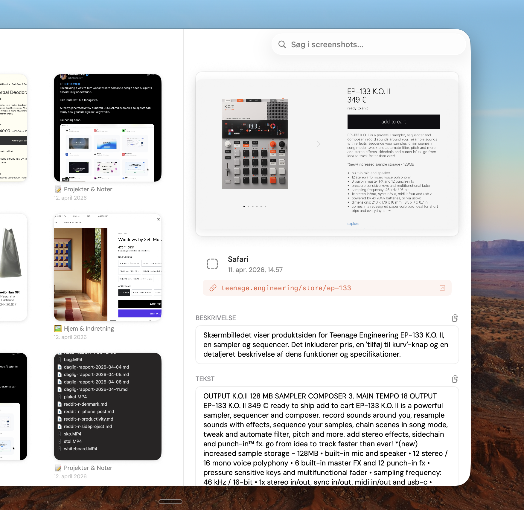 Knud Mac library showing screenshot filed in the right folder with AI description and tags